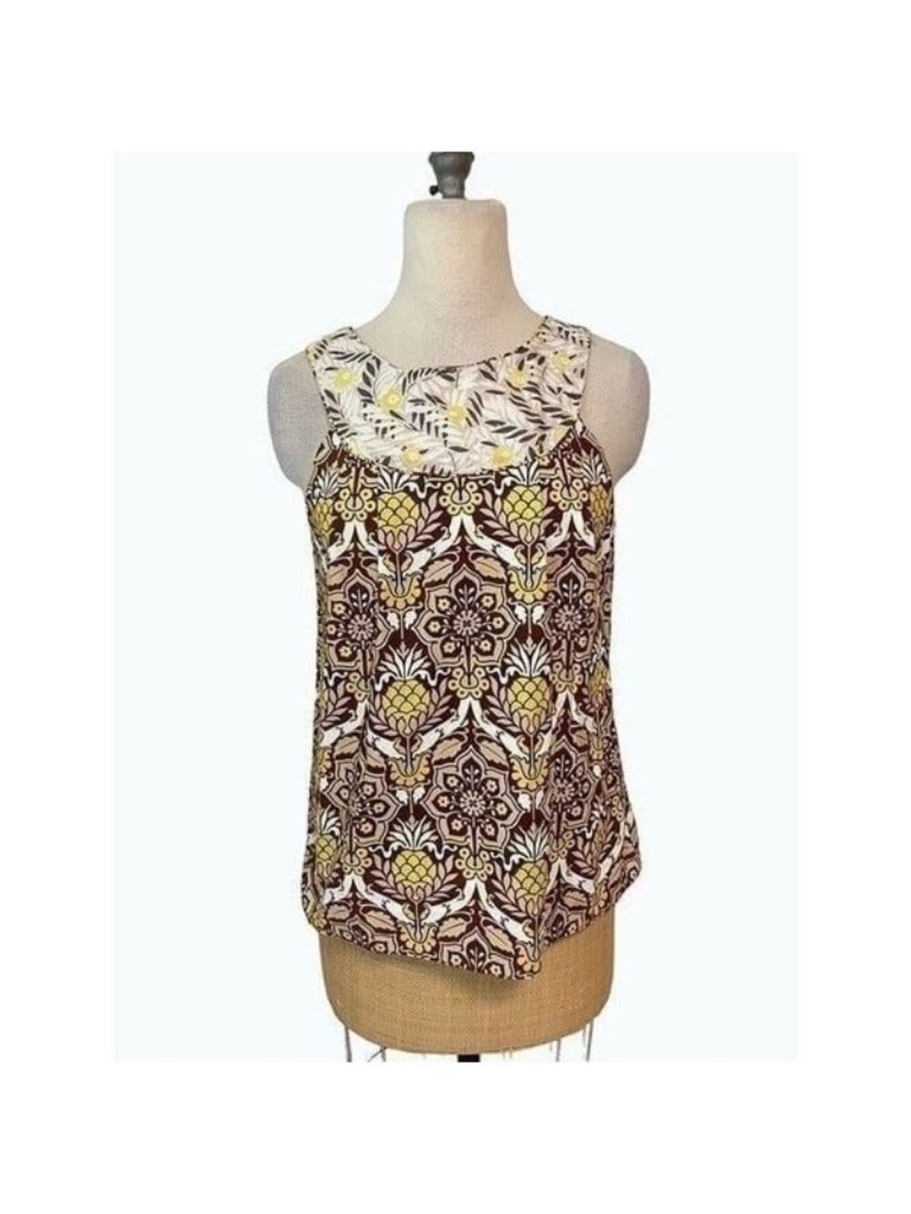 Milly Brown Yellow Pineapple Sleeveless Top 8 Fits 6